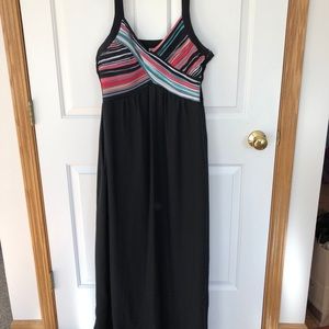 Fun long black dress with colorful accents